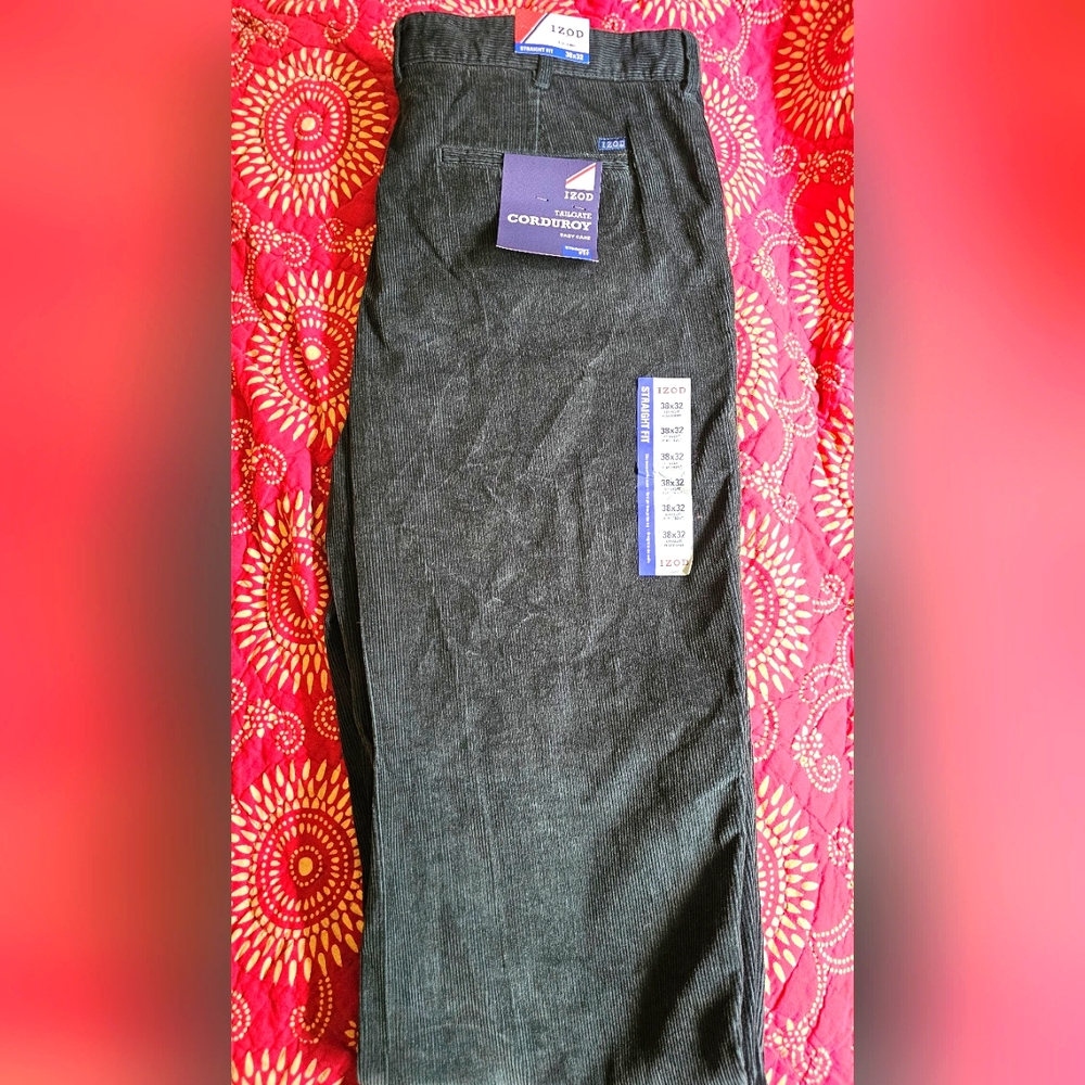 Izod New Corduroy Men Pants 38 W×32L Dark Green Made in Egypt